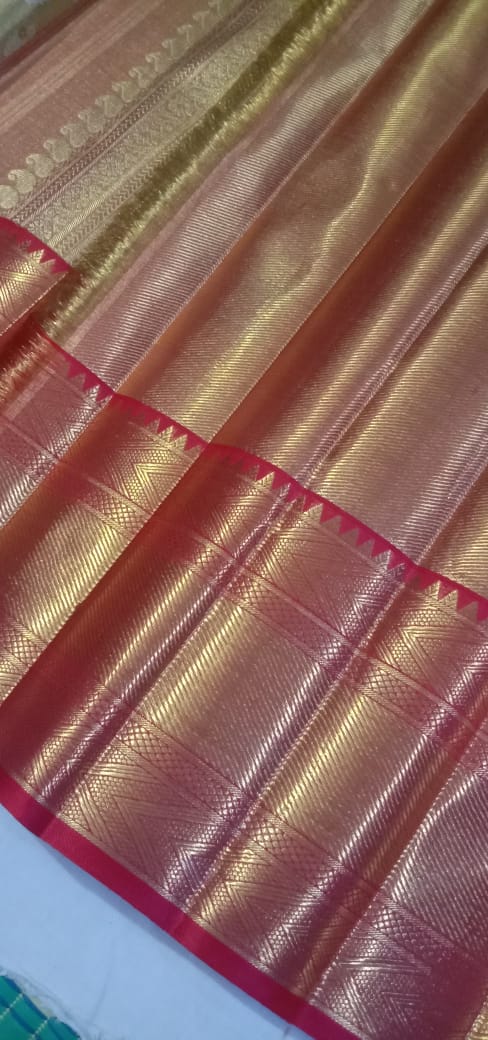 GOLD/RED BORDER COMBITION PURE KANCHI SILK SAREE