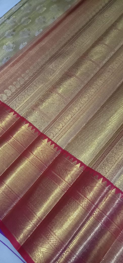 GOLD/RED BORDER COMBITION PURE KANCHI SILK SAREE