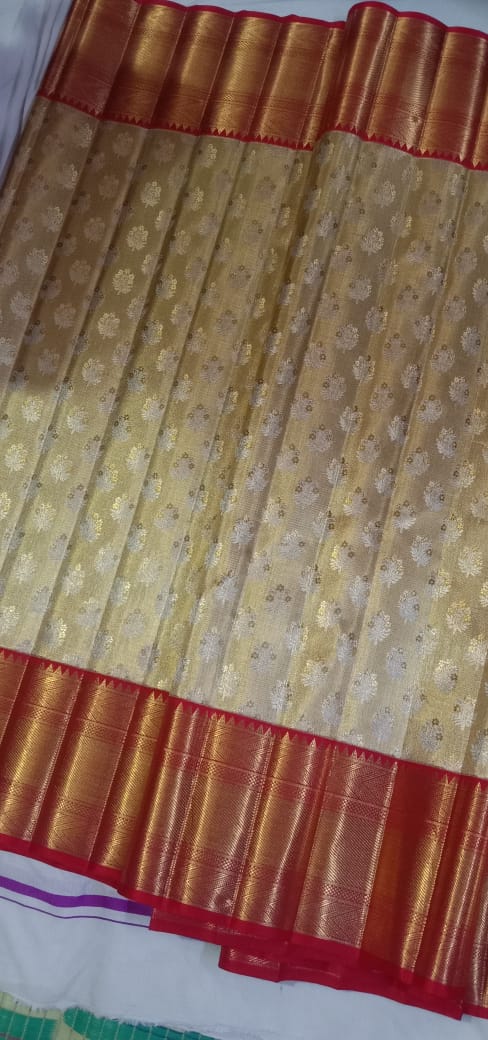 GOLD/RED BORDER COMBITION PURE KANCHI SILK SAREE