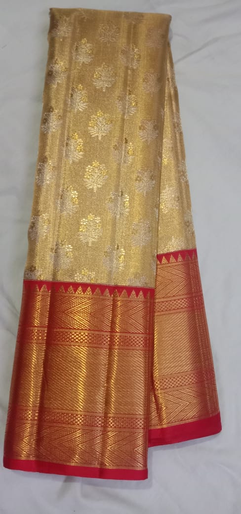 GOLD/RED BORDER COMBITION PURE KANCHI SILK SAREE