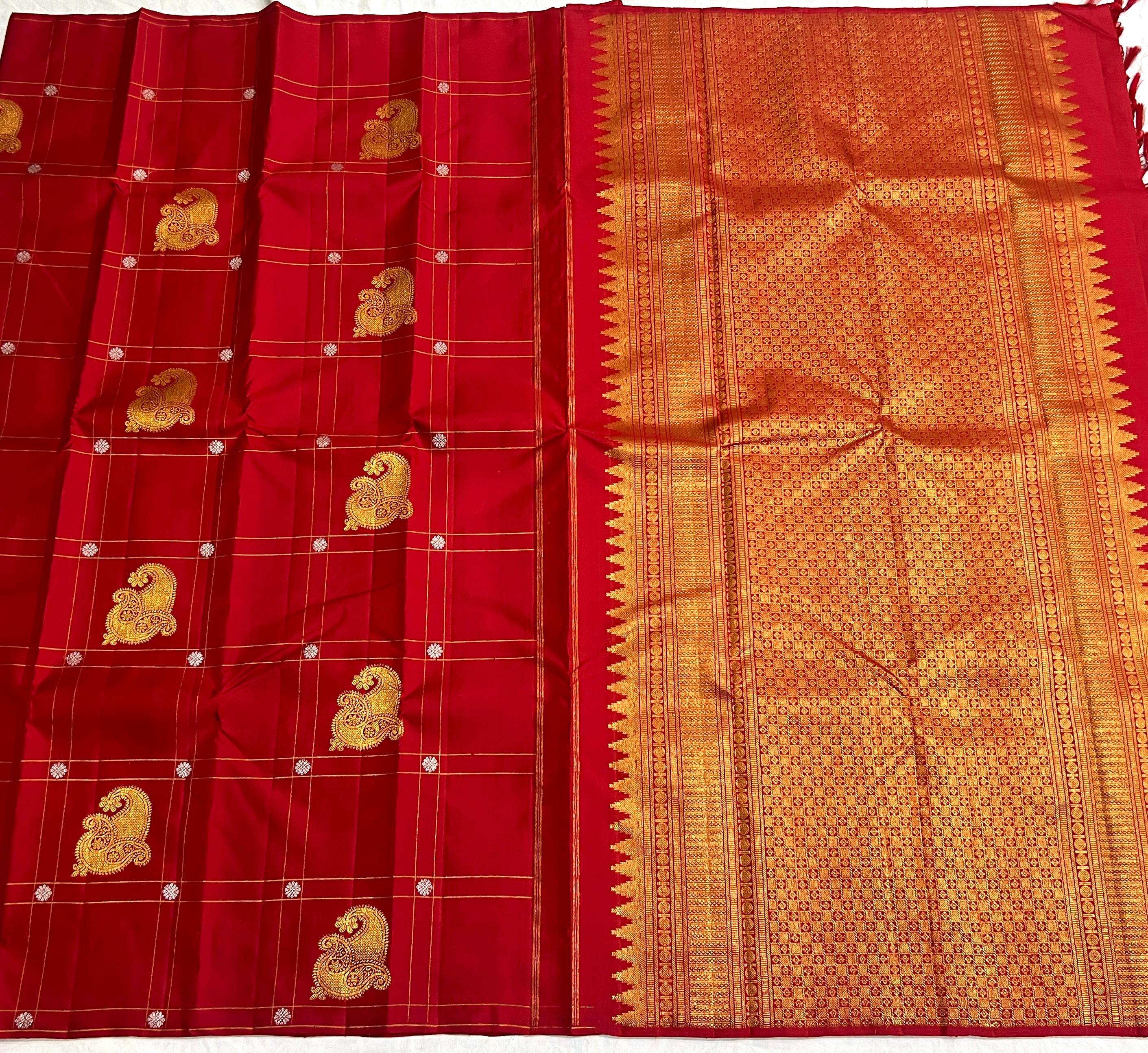 TOMATO RED  BORDER COMBITION PURE KANCHI SILK SAREE