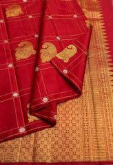 TOMATO RED  BORDER COMBITION PURE KANCHI SILK SAREE