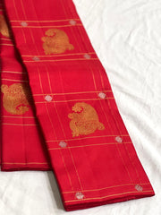 TOMATO RED  BORDER COMBITION PURE KANCHI SILK SAREE