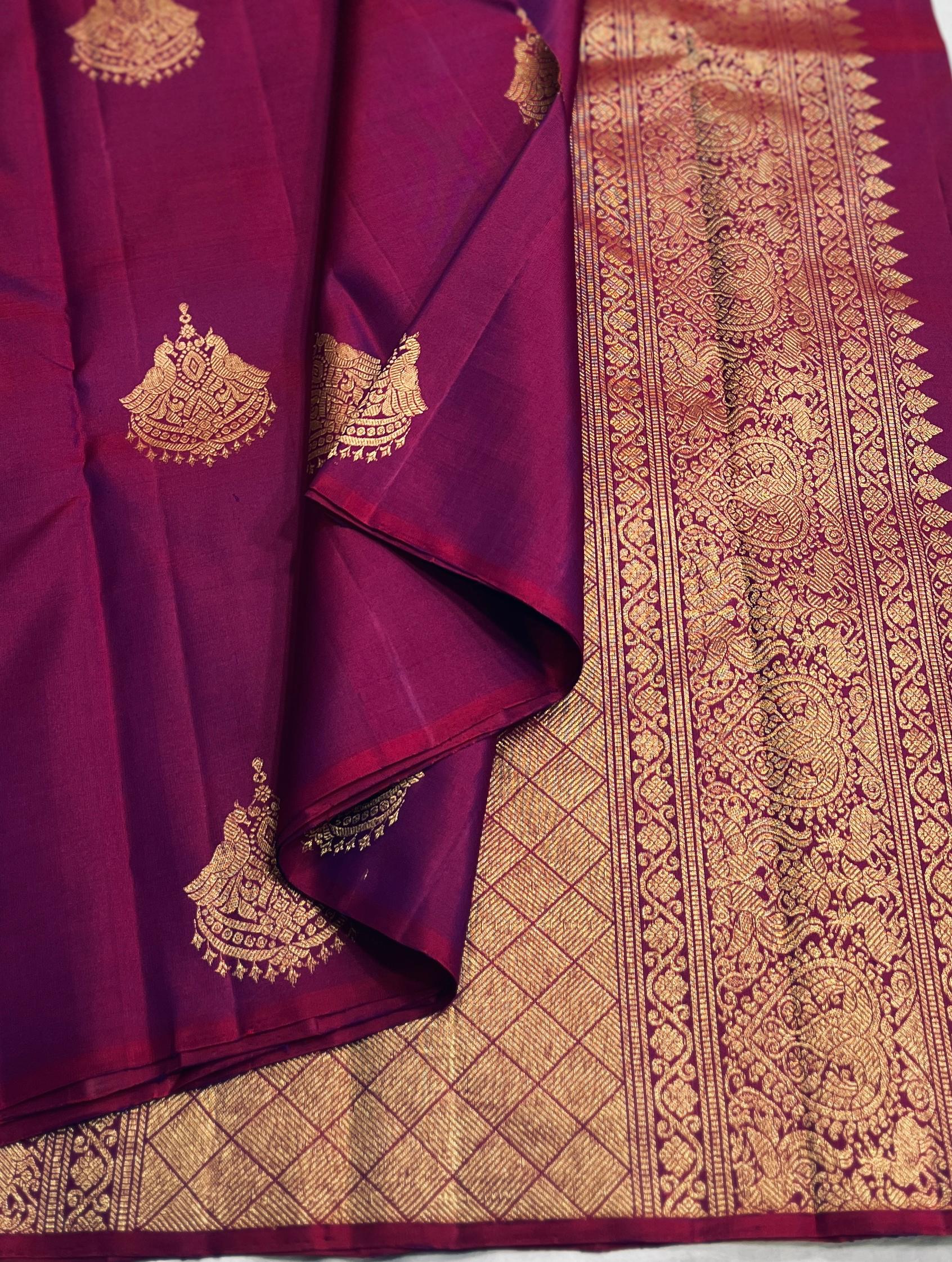 MAGENTA PINK BORDER COMBITION PURE KANCHI SILK S