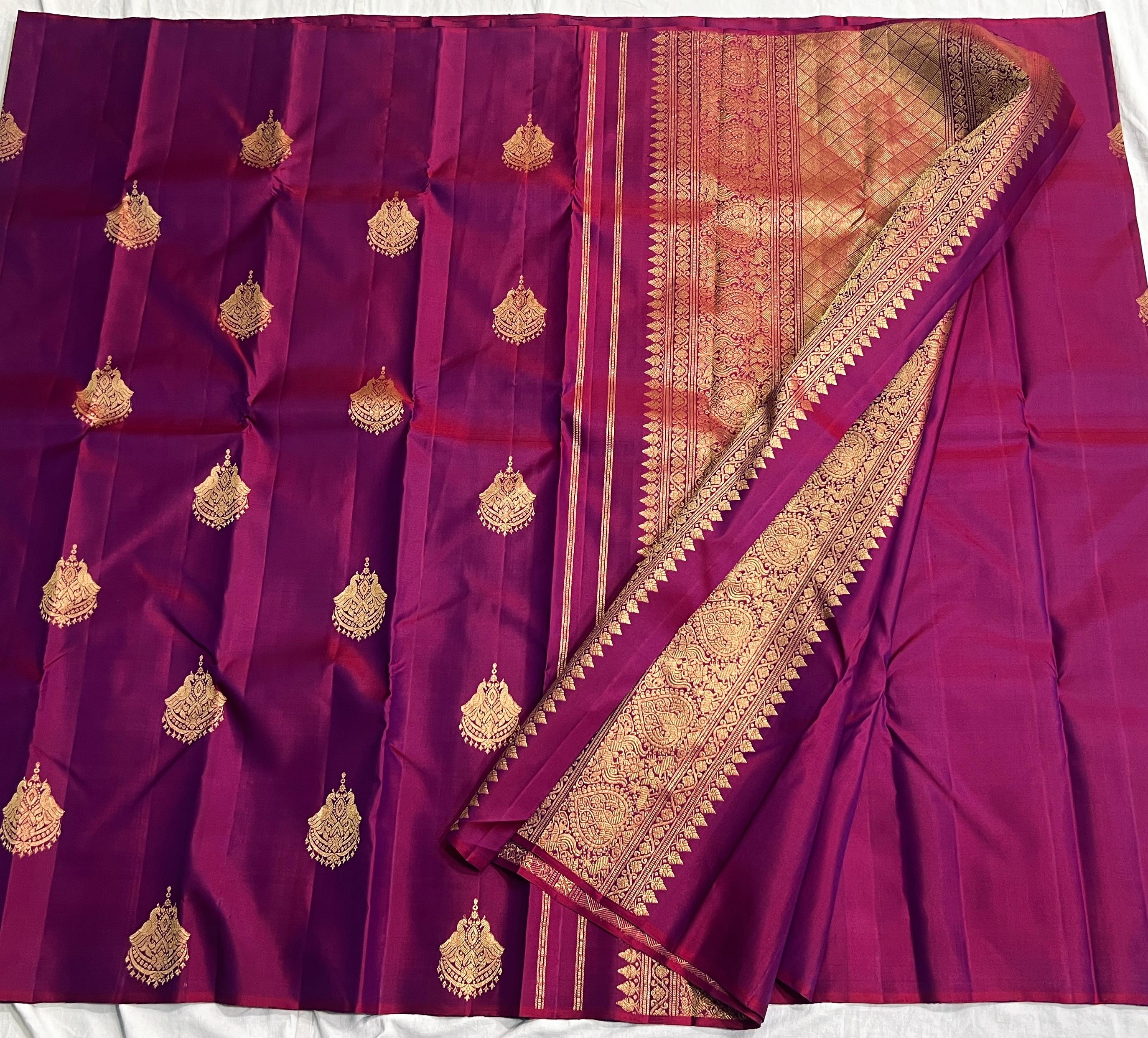 MAGENTA PINK BORDER COMBITION PURE KANCHI SILK S