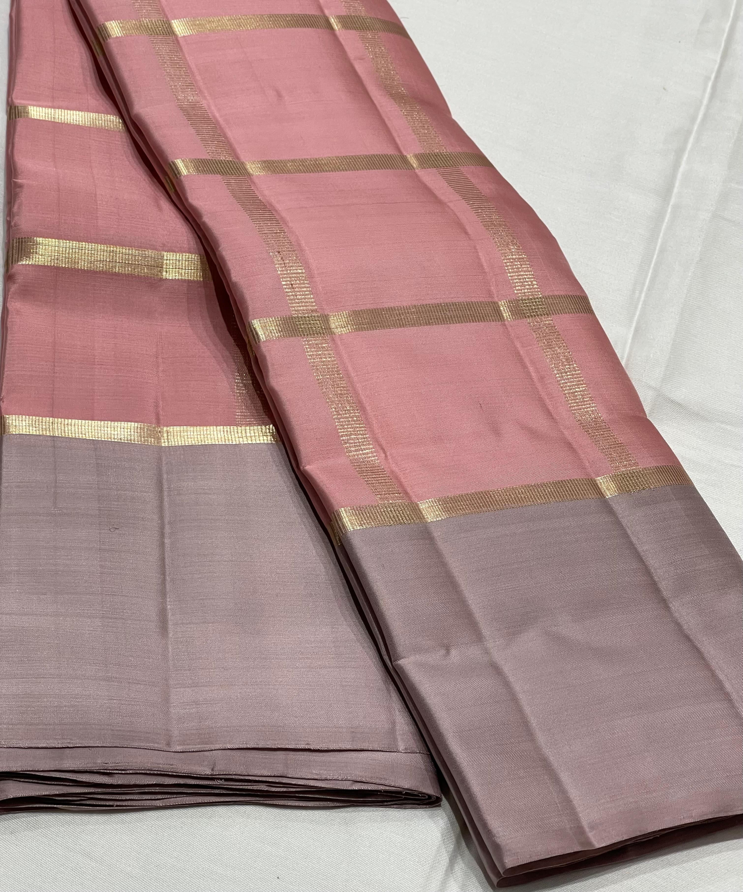 PEACH/ASH  BORDER COMBITION PURE KANCHI SILK SAREE