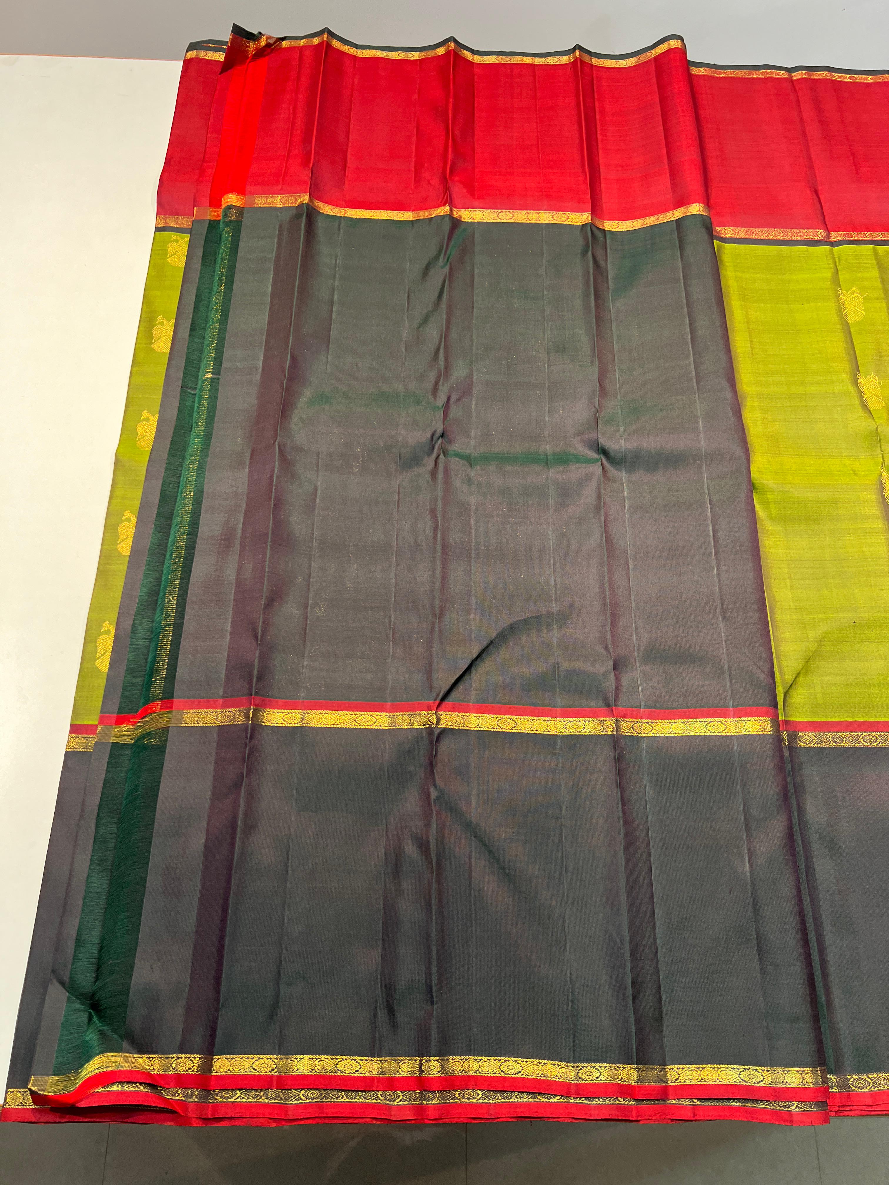 BLACK & OLIVEGREEN COLOUR COMBINATION KANCHIPURAM SILK SAREE