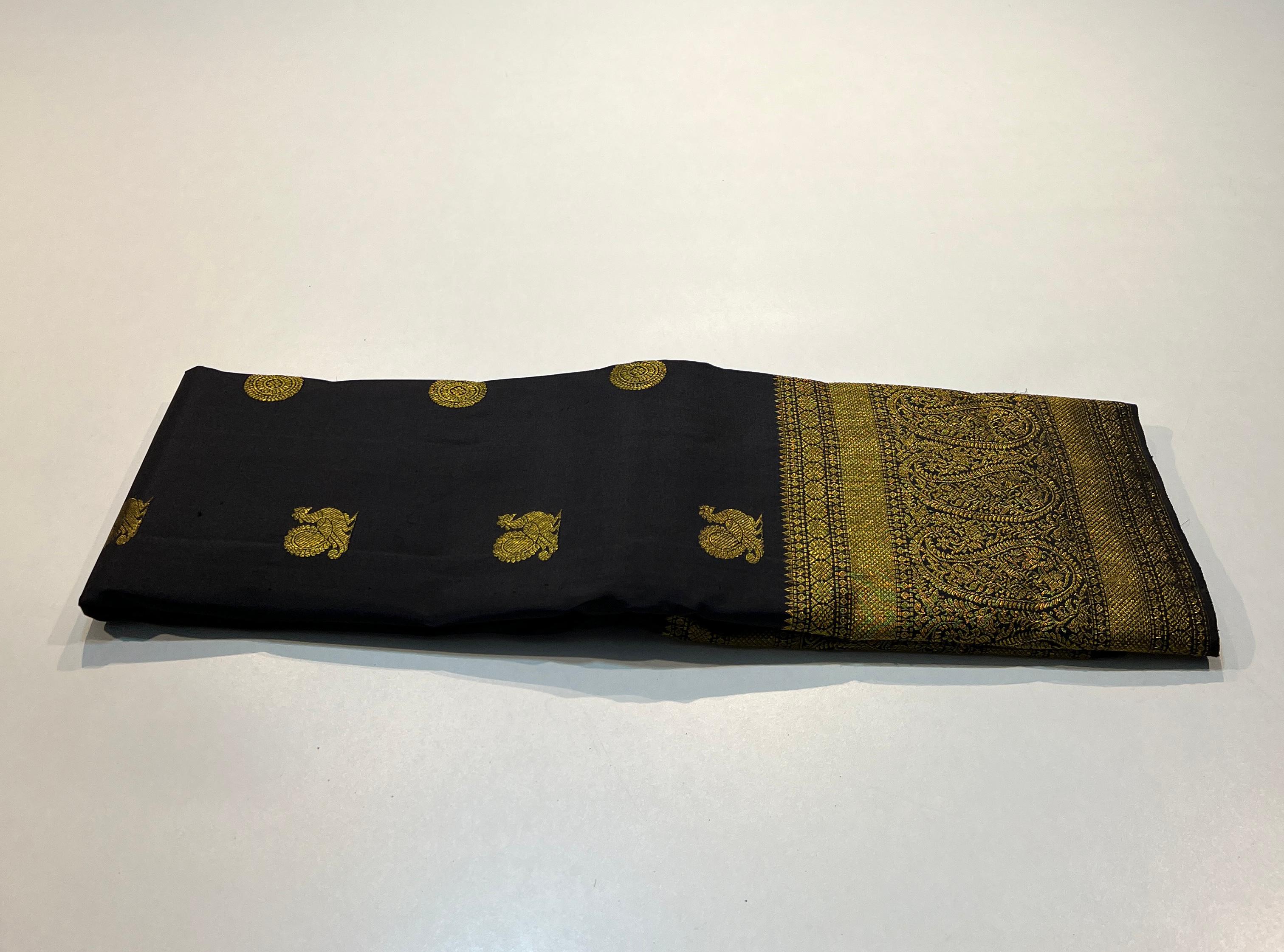 BLACK COLOUR&GOLD BORDER KANCHIPURAM SILK SAREE