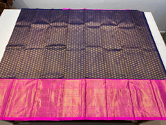 DARK BLUE COLOUR & PINK BORDER KACHIPURAM PATTU SILK SAREE