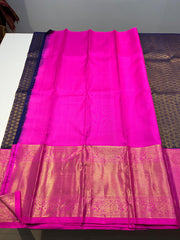 DARK BLUE COLOUR & PINK BORDER KACHIPURAM PATTU SILK SAREE