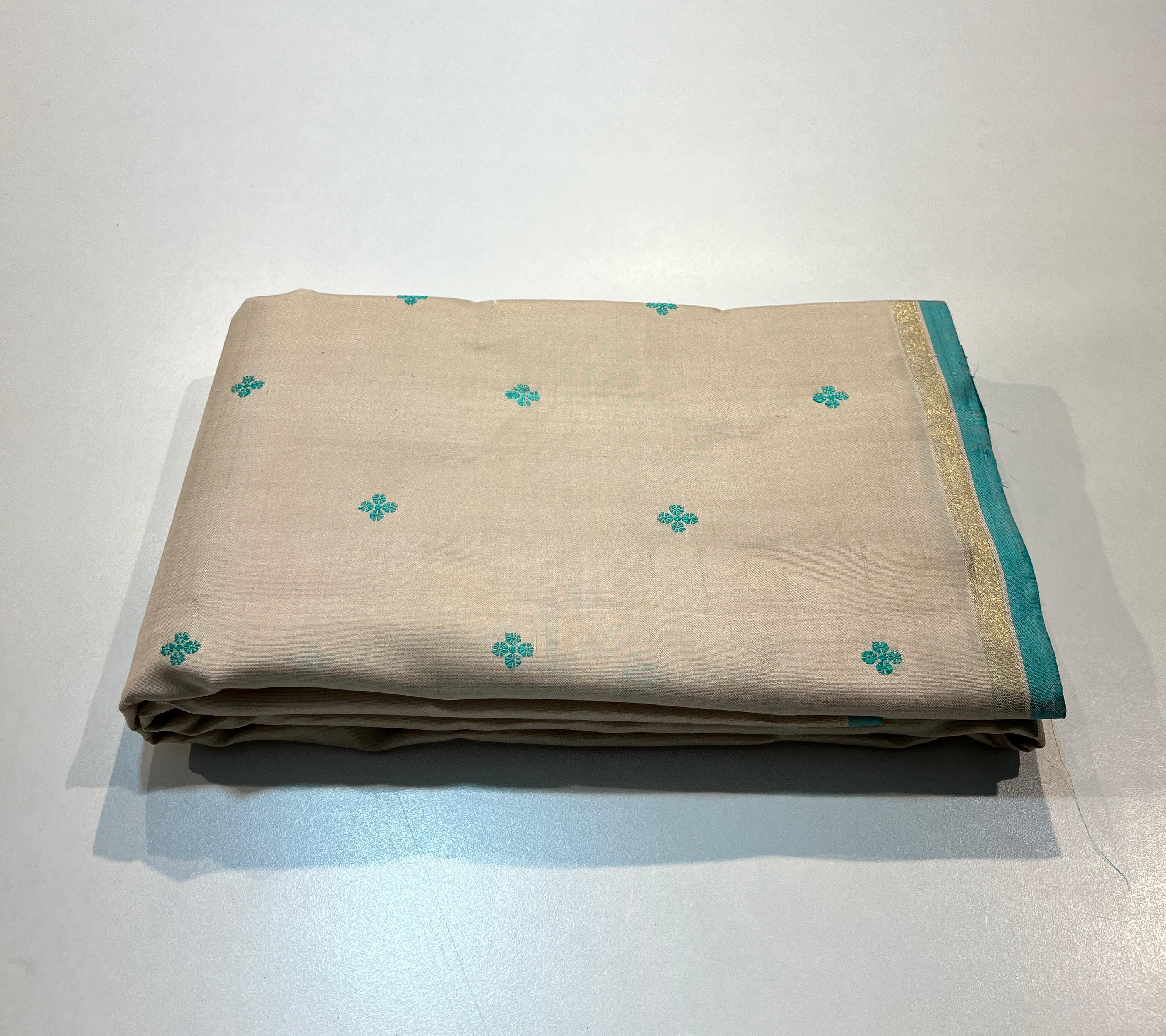 CREAM & TURQUOISE \ BLUE COLOUR COMBINATION KANCHIPURAM SILK SAREE