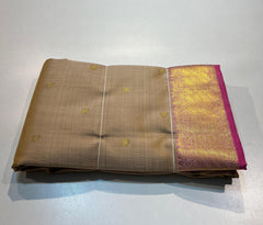 BEIGE & PINK COLOUR COMBINATION KANCHIPURAM SILK SAREE