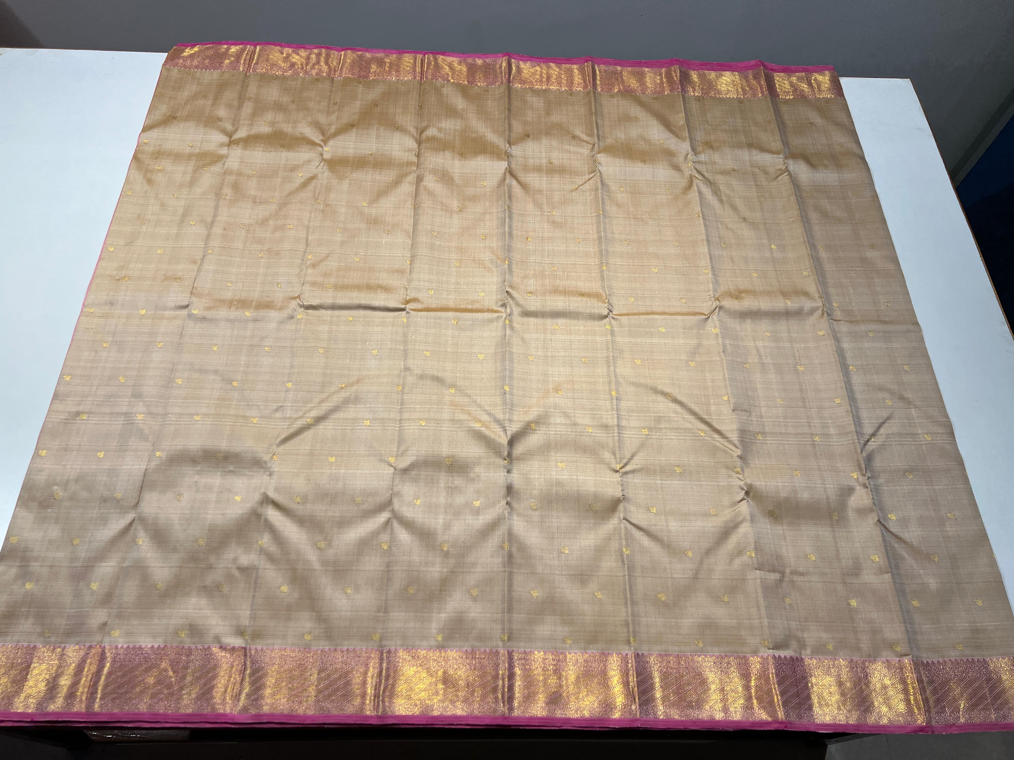 BEIGE & PINK COLOUR COMBINATION KANCHIPURAM SILK SAREE