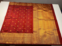 DARK RED & GOLD BORDER ZARI KACHIPURAM SILK SAREE