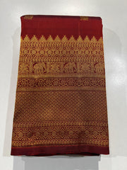 DARK RED & GOLD BORDER ZARI KACHIPURAM SILK SAREE