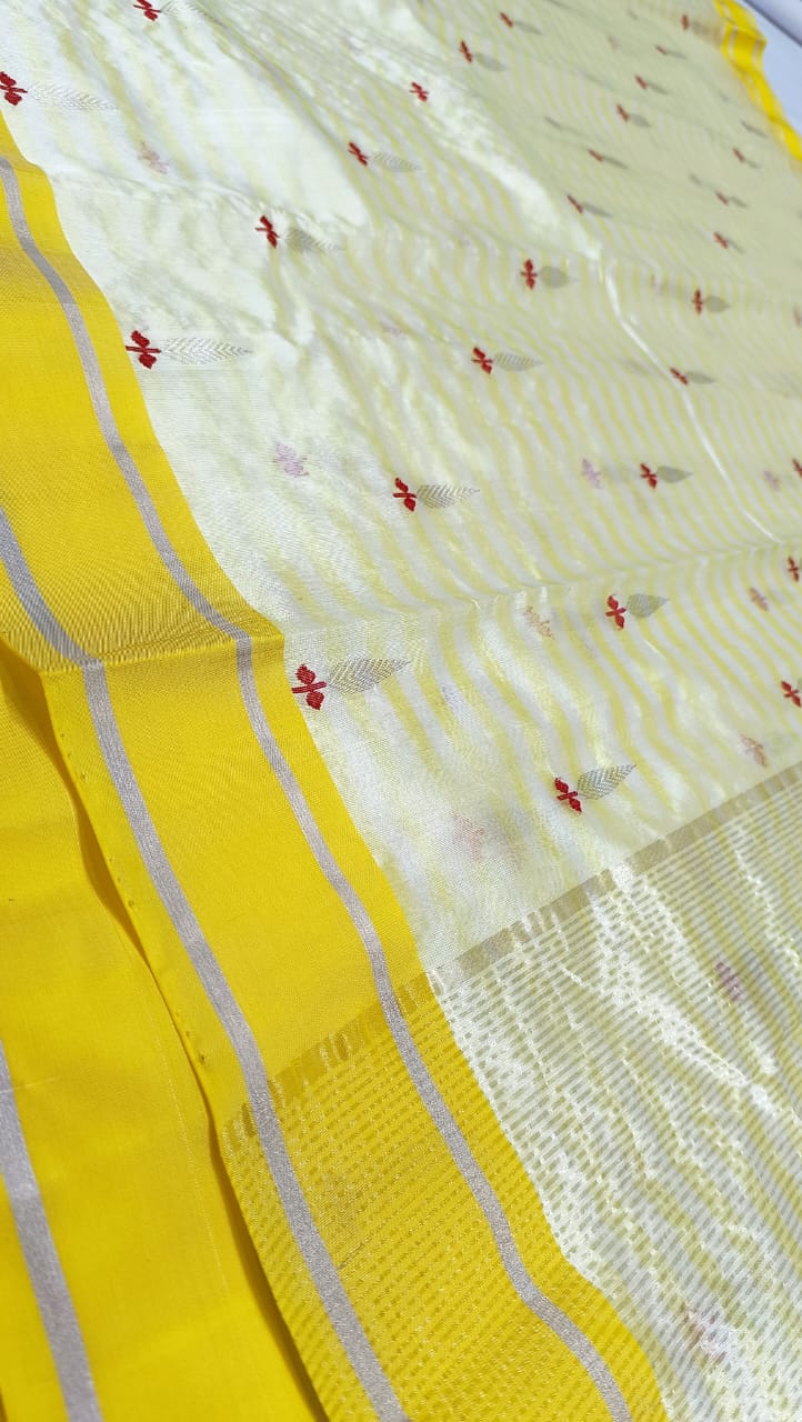 HALF WHITE / YELLOW CHANDERI SAREE