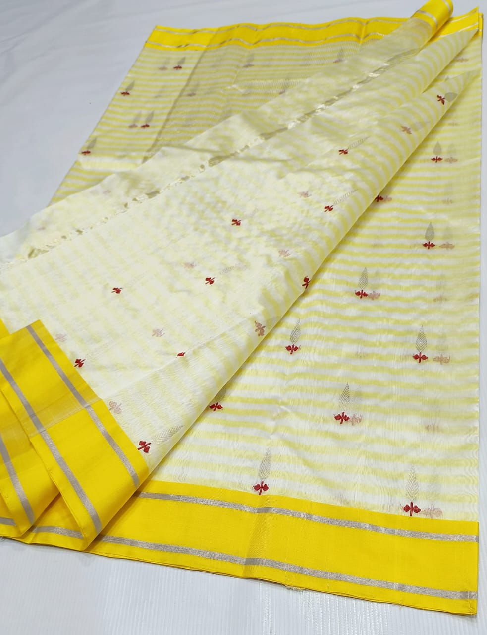 HALF WHITE / YELLOW CHANDERI SAREE