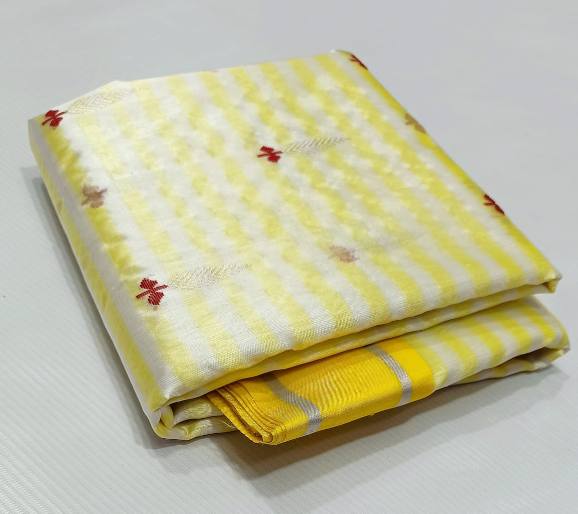 HALF WHITE / YELLOW CHANDERI SAREE