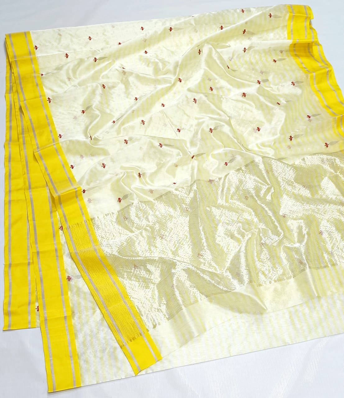 HALF WHITE / YELLOW CHANDERI SAREE