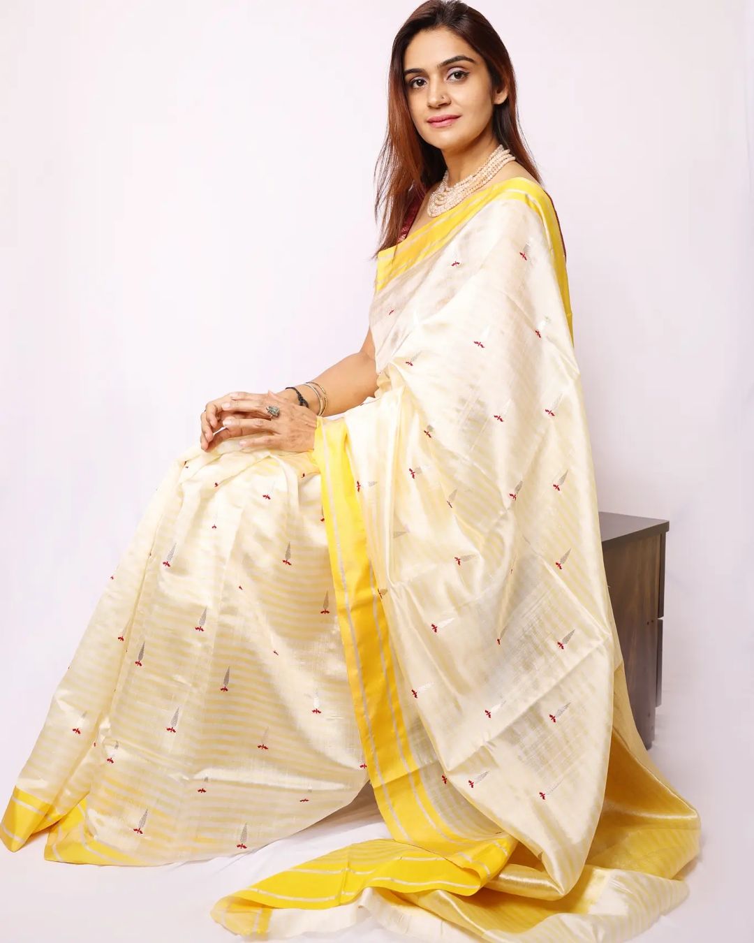 HALF WHITE / YELLOW CHANDERI SAREE