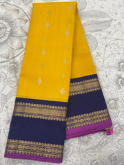 YELLOW / NAVY BLUE  GADWAL PATTU SAREE