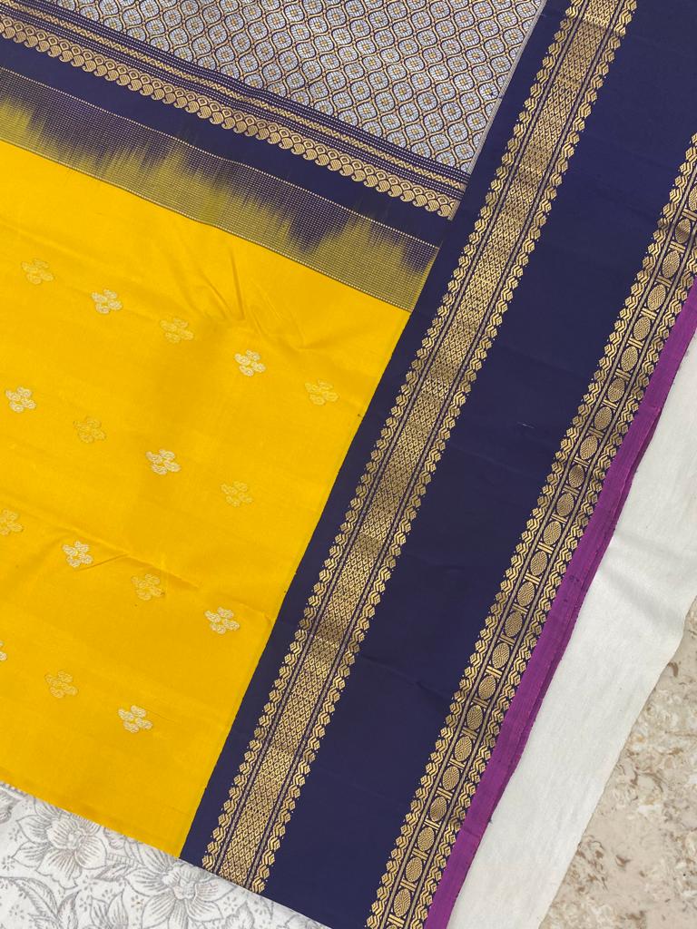 YELLOW / NAVY BLUE  GADWAL PATTU SAREE