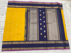 YELLOW / NAVY BLUE  GADWAL PATTU SAREE