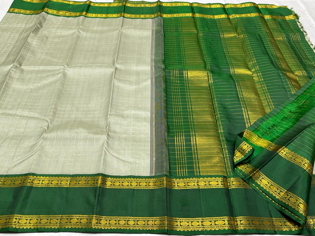 CREAM AND GREEN KANCHI SAREE