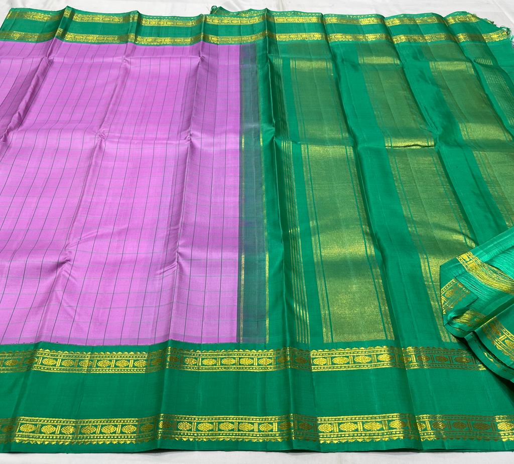 BABY PINK AND GREEN KANCHI SAREE