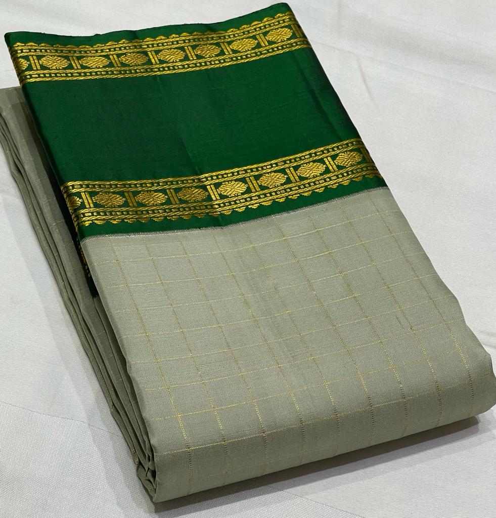 CREAM AND GREEN KANCHI SAREE