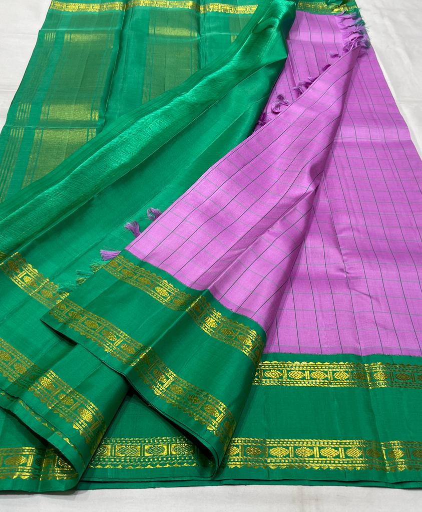 BABY PINK AND GREEN KANCHI SAREE