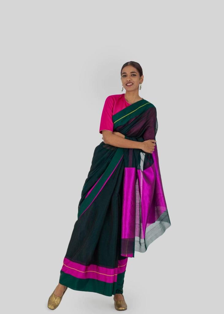 GREEN / PINK CHANDERI SAREE