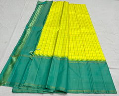 YELLOW / GREEN TEMPLE BORDER SILK SAREE