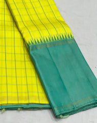 YELLOW / GREEN TEMPLE BORDER SILK SAREE