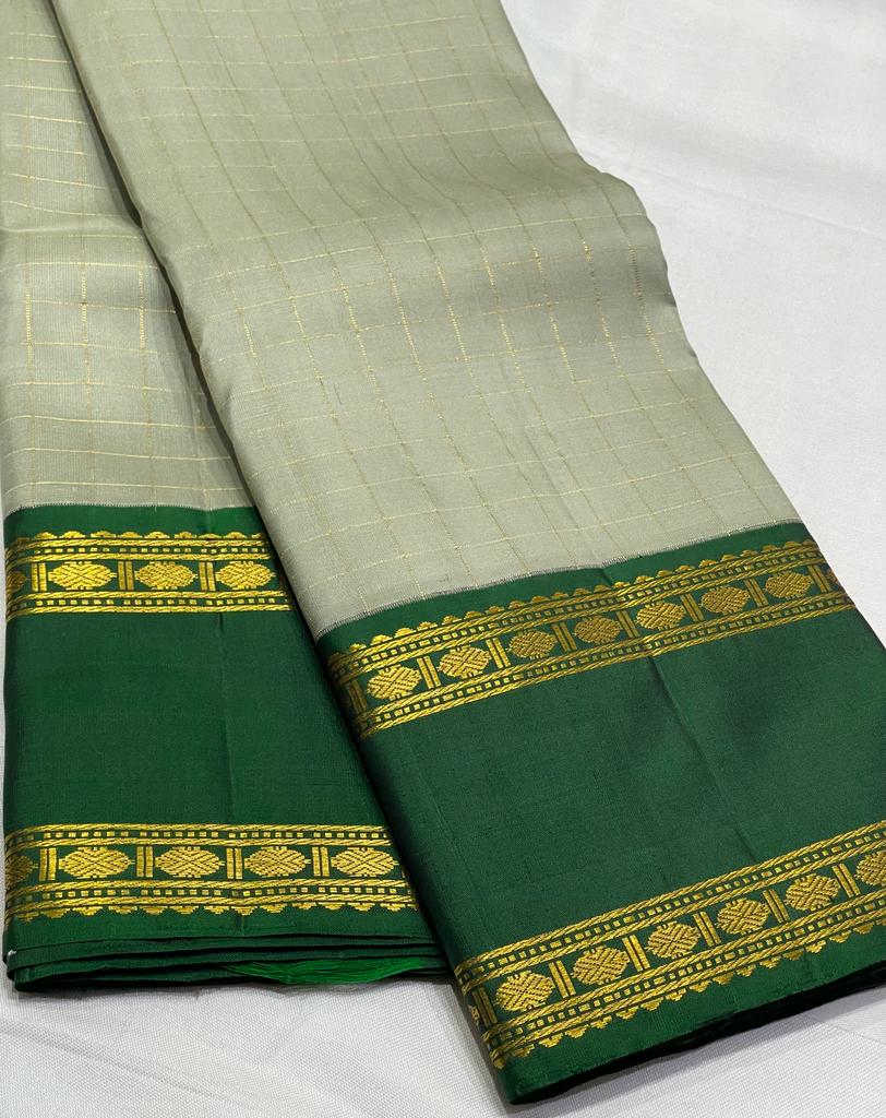 CREAM AND GREEN KANCHI SAREE