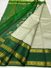 CREAM AND GREEN KANCHI SAREE