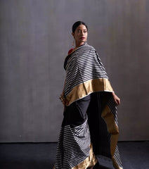 BLACK  / WHITE CHANDERI SAREE