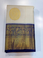 HALF WHITE / ROYAL BLUE KANCHI SAREE