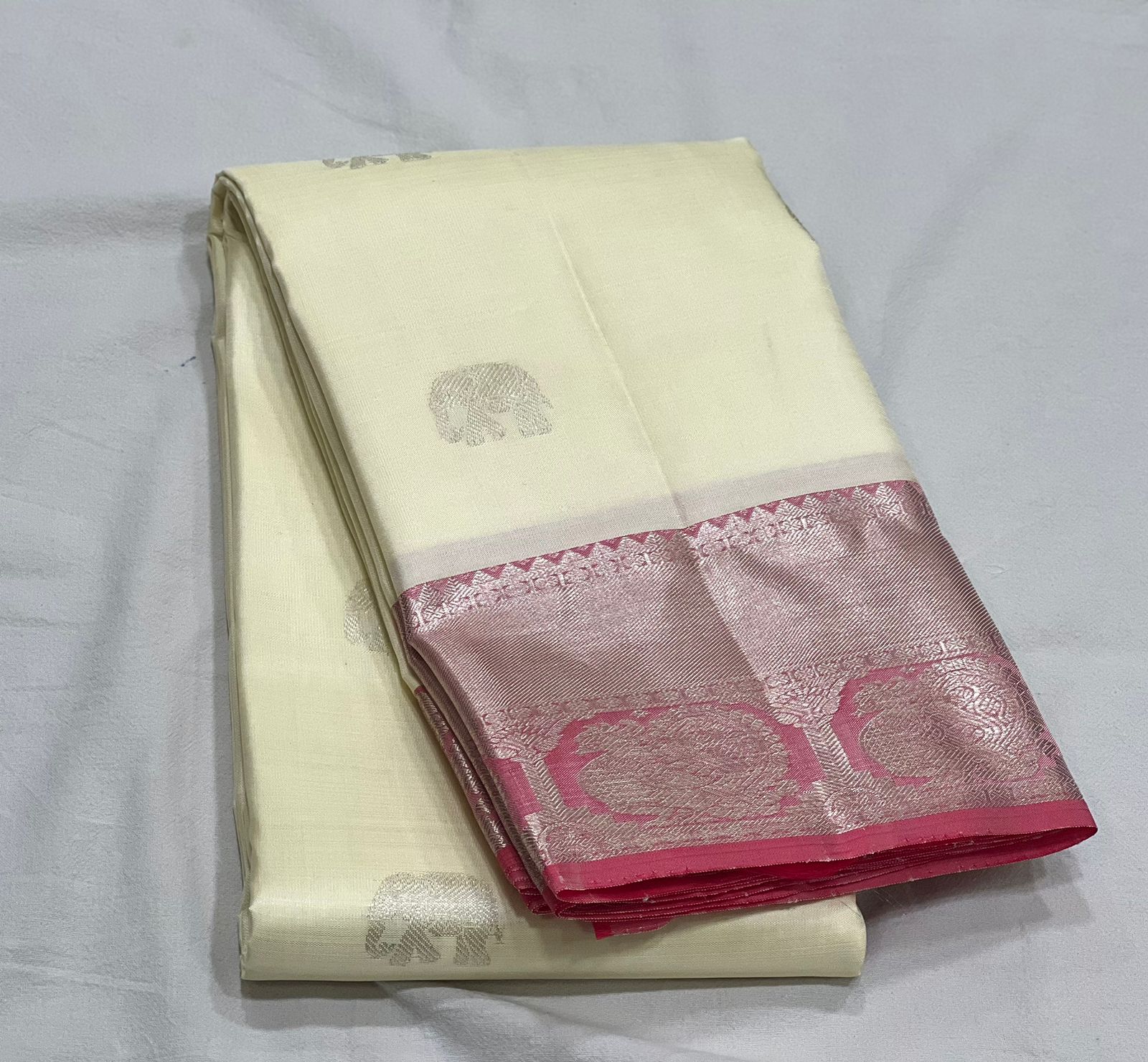 CREAM / PINK KANCHI SAREE