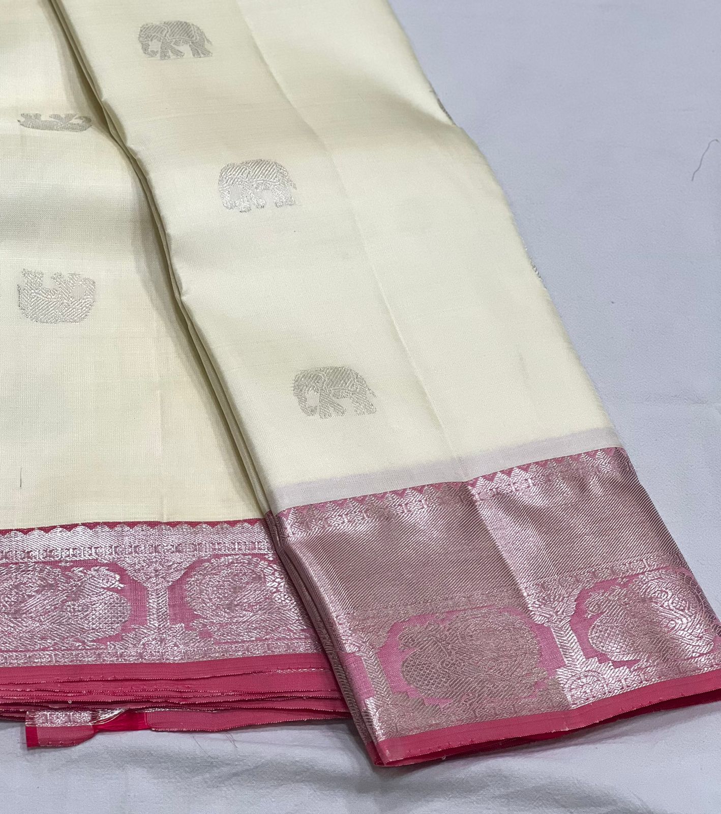 CREAM / PINK KANCHI SAREE