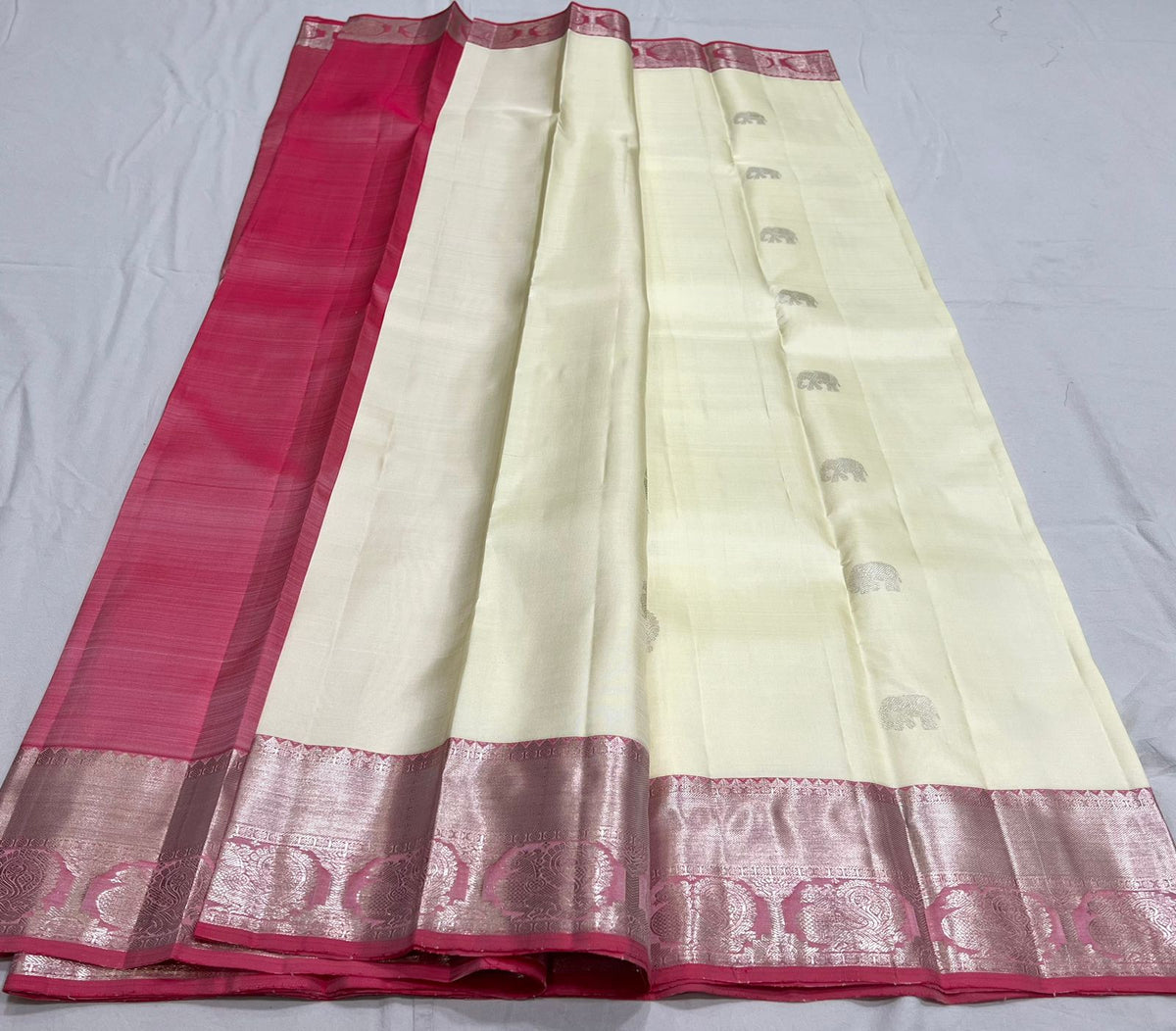 CREAM / PINK KANCHI SAREE