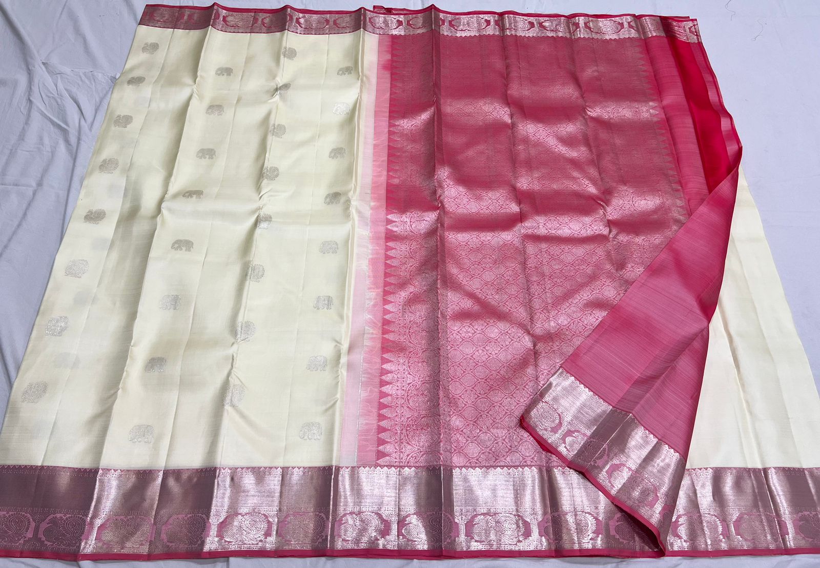 CREAM / PINK KANCHI SAREE