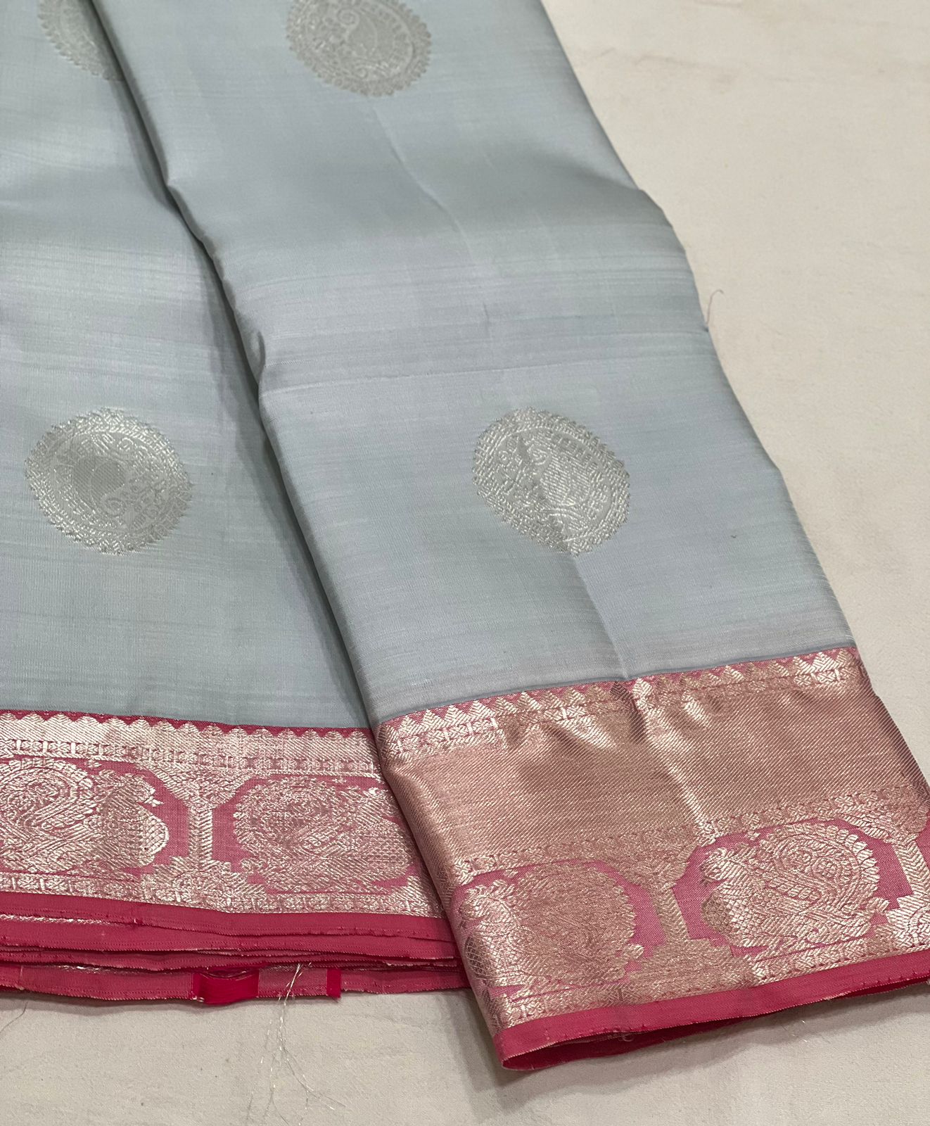 GREY / PINK KANCHI SAREE