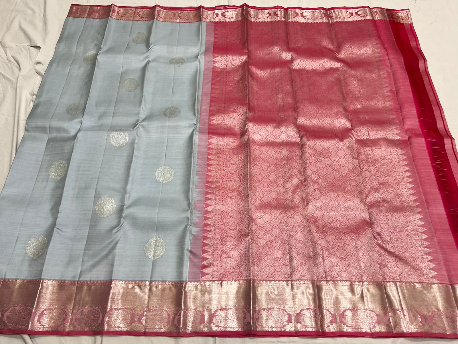 GREY / PINK KANCHI SAREE