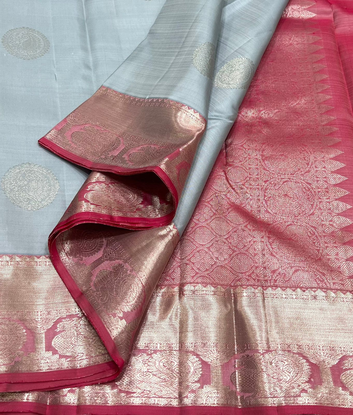 GREY / PINK KANCHI SAREE