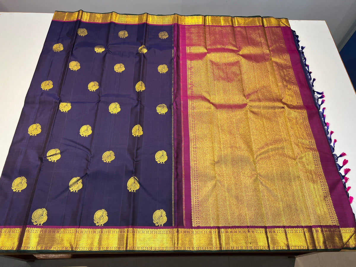 INK BLUE / PINK KANCHI SAREE