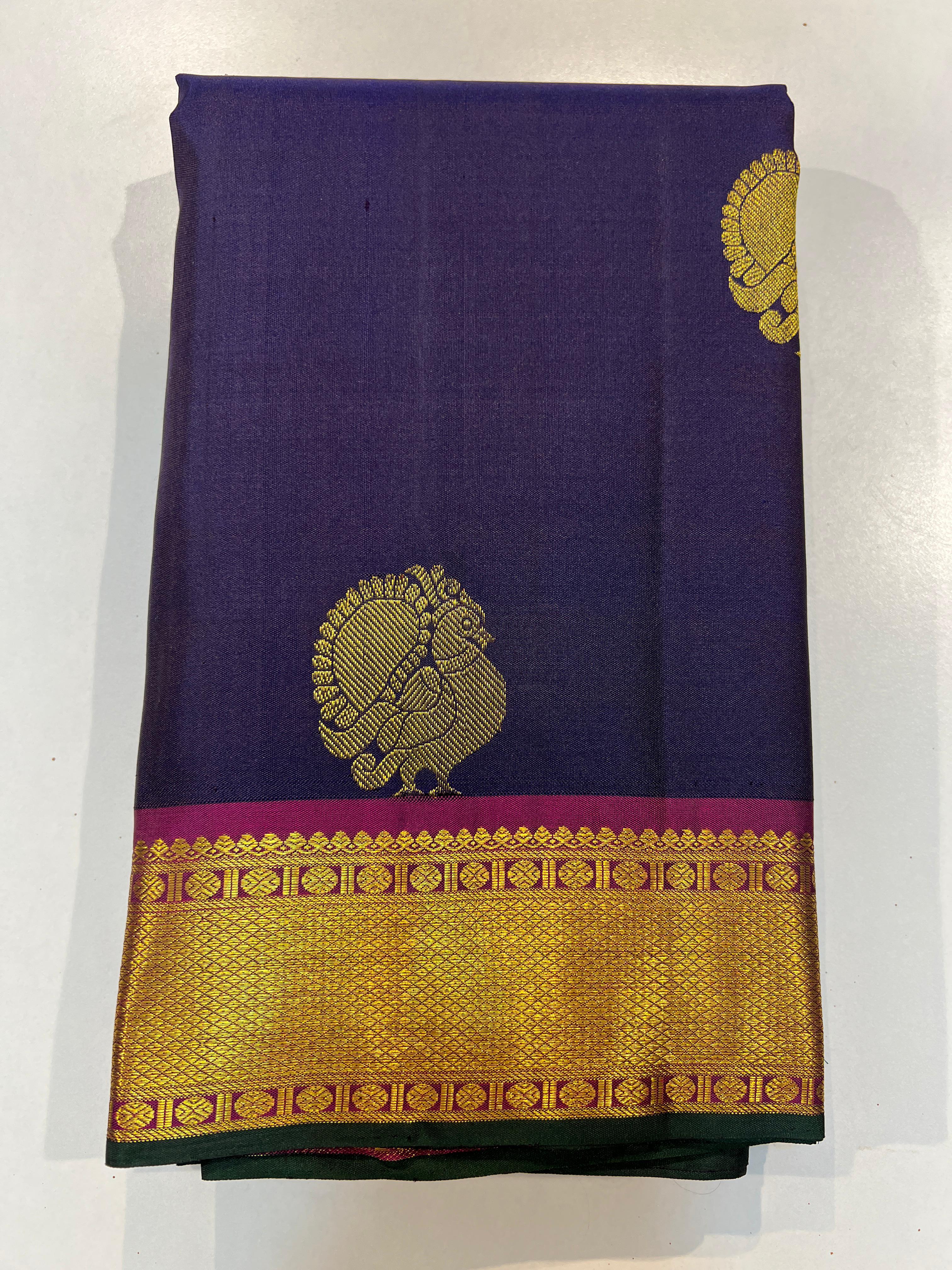 INK BLUE / PINK KANCHI SAREE