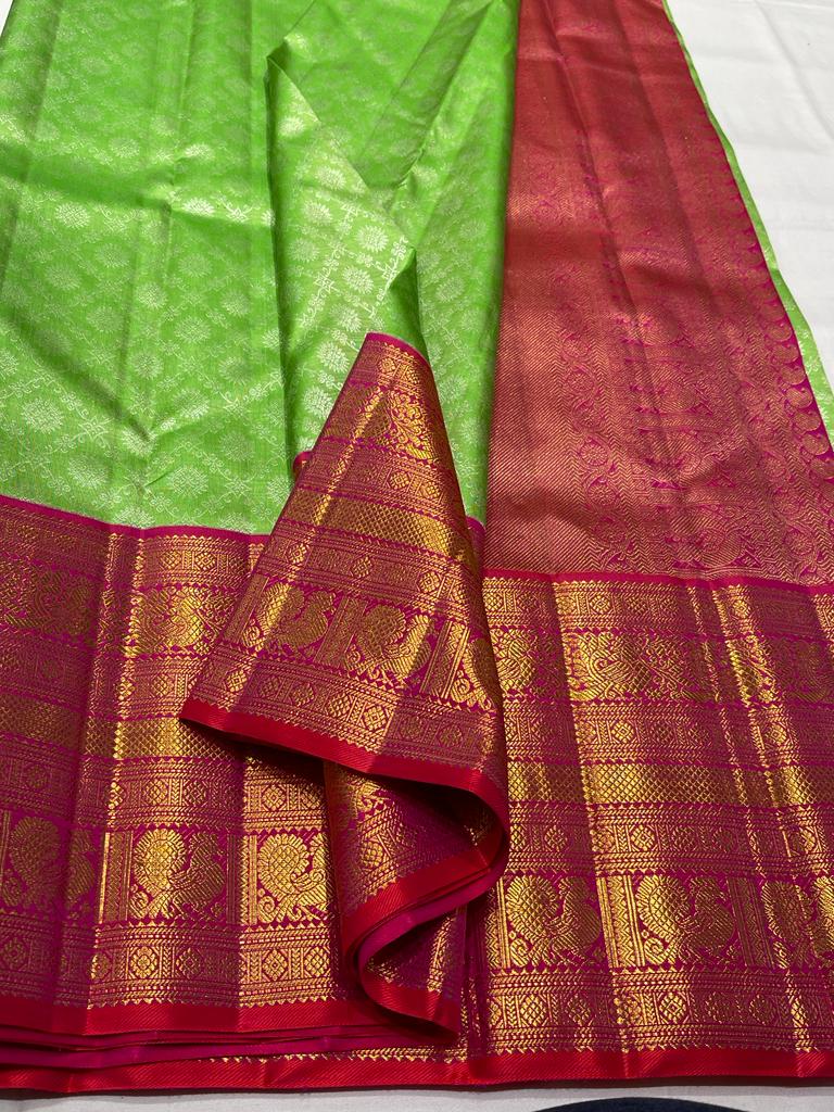 GREEN / PINKISH RED  KANCHI TISSUE SAREE