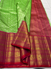 GREEN / PINKISH RED  KANCHI TISSUE SAREE