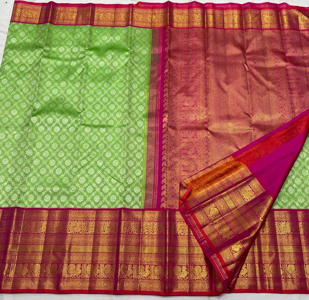 GREEN / PINKISH RED  KANCHI TISSUE SAREE